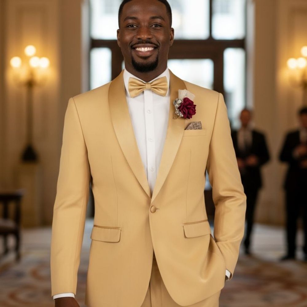 VINCI SLIMFIT 2 PIECE ONE BUTTON SHAWL COLLAR TUXEDO WITH MATCHING BOW TIE TSS-2